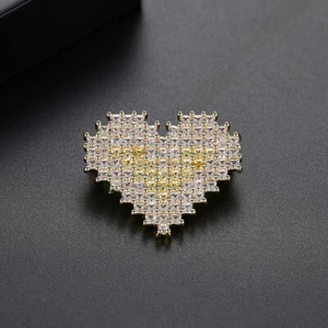 Love Brooch Fashion Women's Copper Inlaid Zircon Brooch Gold Plated Jewelry Gift - Picture 1 of 6