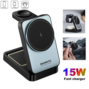 15W 3 in 1 Wireless Charger Stand With Magsafe For Apple iPhone Samsung Android - Picture 1 of 8