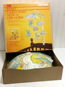 Vtg CALICO MATES Umbrella Musical Crib Mobile +Box Critters Brahms Lullaby Baby - Picture 1 of 12