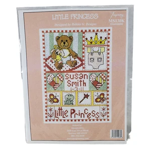 Little Princess Cross Stitch Kit Girl Birth Record Teddy Bear Imaginating - Picture 1 of 7