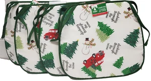 4 DÜNNE KISSEN STUHLAUFLAGEN (14"x15") WEIHNACHTEN ROT LKW, DURCH SCHNEE SCHNEIDEN, CH - Bild 1 von 17