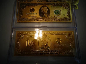 LOT OF 3 - 24 KARAT 99.9% GOLD US 1976 $ 2 DOLLAR-GREEN SEAL-IN ACRYLIC HOLDER - Picture 1 of 10
