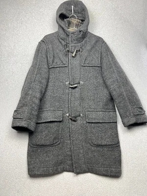 Vintage Hooded Heavy Wool Mohair Long Mens Duffle Coat S Toggle Gray Classic - Image 1 of 4