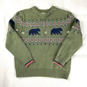 Cat & Jack Kinder Small (6/7) Pullover Grün Mehrfarbig Pull Over Bären Schnee - Bild 1 von 13