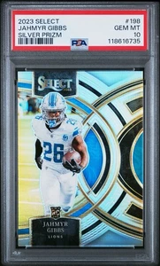 Panini Select 2023 - Premier Level Jahmyr Gibbs #198 Silver Prizm (RC) PSA 10 - Imagen 1 de 3