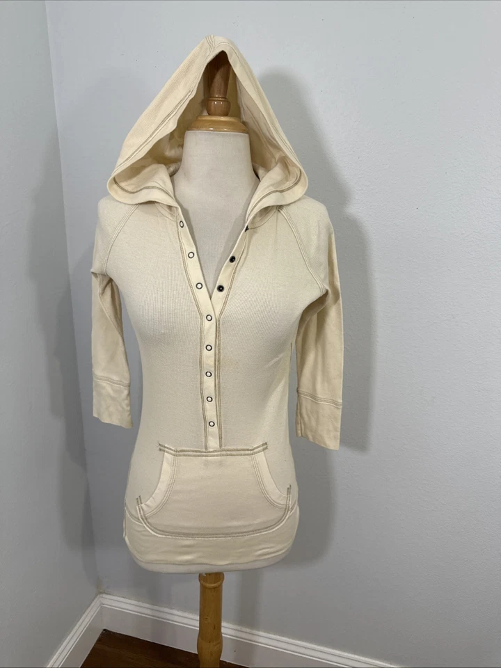 Mossimo Топ толстовка с капюшоном женщин M кремовый кенгуру карман Y2K Bella лебедь 2000-х - Изображение 1 из 4