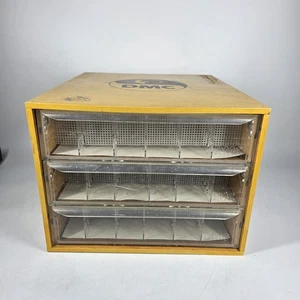Vintage DMC Embroidery Floss Wood Storage 3 Drawer Box w/ Dividers - Picture 1 of 13