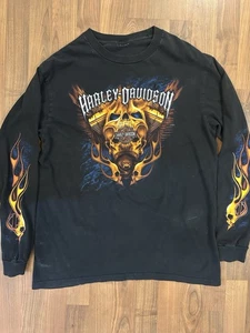 Vintage Harley Davidson Hemd Flame Biker Motorrad Skull Herren L Langarm schwarz - Bild 1 von 7