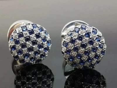 Gemelos de diamantes y zafiros de corte redondo de 3,00 quilates enchapados en oro blanco de 14 k Foto 1 de 4