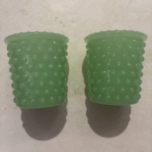 Coppia di portacandele votivi tè vetro latte verde giadeite vintage 3" - Foto 1 di 4