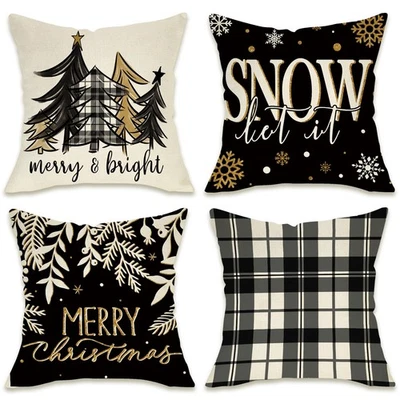 Merry Christmas Bright Decorative Throw Pillow Covers 20 x 20 Set of 4, Black... - Image 1 of 4
