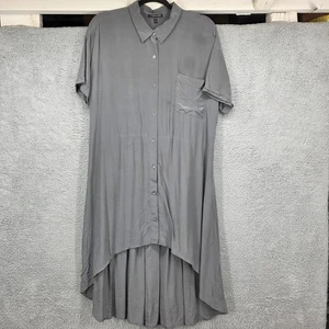 Eileen Fisher Womens Medium Gray Silk High Low Hem Button Front Shirt Dress - Picture 1 of 16