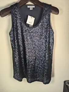 Liz Claiborne Sequin Tunic LARGE TALL Midnight Blue Double Layer NWT - Picture 1 of 9