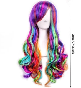 PRIDE Rainbow Long Curly Cosplay Perücke Full Long Curly Wavy Rainbow Color Hair - Bild 1 von 4