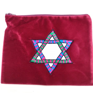 TEFILIN TASCHE HANDGEFERTIGT VON ÄTHIOPISCHEN JUDEN BESTICKT DAVIDSTERN ROTER SAMT - Bild 1 von 6
