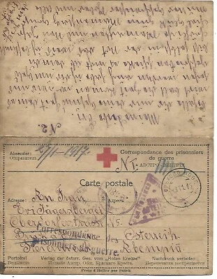 1916 RUSSIA P.O.W. RED CROSS POSTAL STATIONERY CARD COVER TO AUSTRIA - Image 1 of 2