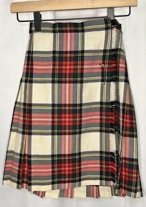 Lands End plaid Skirt Kilt Adjustable Wool size Girls 8 Red White Made Scotland - Picture 1 of 5