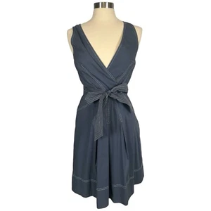 BCBGMAXAZRIA Womens Size 6 Dress Blue Fit Flare V Neck Tie Bow COCKTAILS SEXY - Picture 1 of 20