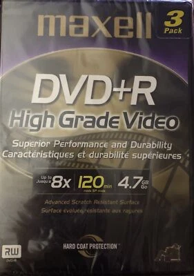 Maxell 3-Pack DVD+R High Grade Video~Advanced Scratch Resistant Surface New! - Image 1 of 3
