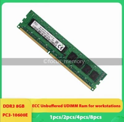 DDR3 8GB 1333MHZ PC3-10600E 1.5V ECC Unbuffered UDIMM Memory for Workstation lot - Image 1 of 4