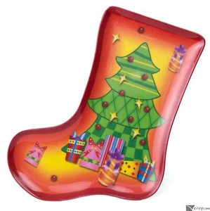 Christmas Stocking Plate w Tree 9.5 in Melamine Serving Plate, Orange Green - Picture 1 of 1