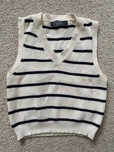 PRIMARK Cream & Black Stripe Sleeveless Jumper -Worn Once - Picture 1 of 9