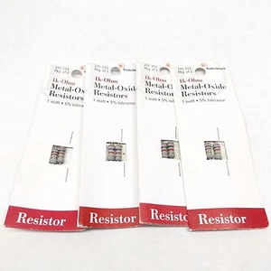 4 Pack of 5 = 20 Radio Shack 271–153 1K-Ohm Metal-Oxide Resistor 1 Watt 5% - Picture 1 of 2