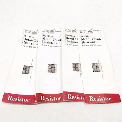 4 Pack of 5 = 20 Radio Shack 271–153 1K-Ohm Metal-Oxide Resistor 1 Watt 5% - Image 1 of 2