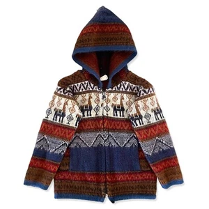 Kuri Artesanias Llama Sweater Girl Sz 2-4 Red Zip Up Hoodie Alpaca Wool Ecuador - Picture 1 of 8