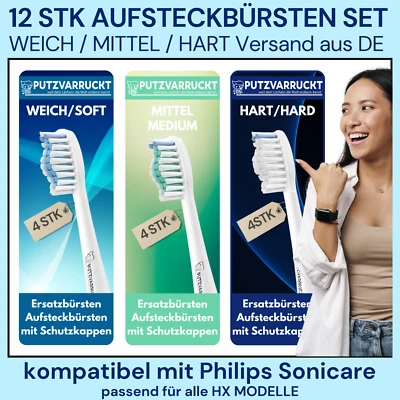 PUTZVARRUCKT 12x Ersatzbürsten passend für Philips Sonicare Aufsteckbürsten SET
