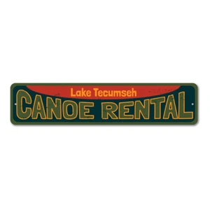 Letrero de alquiler de canoa, letrero personalizado con nombre de lago, letrero de decoración de metal para casa de lago - Imagen 1 de 4