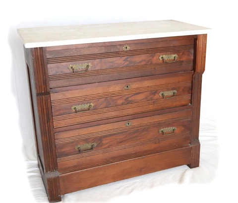 Antique Chest of Drawers, Eastlake Victorian w/ Marble, Burl @ 92313 Cover