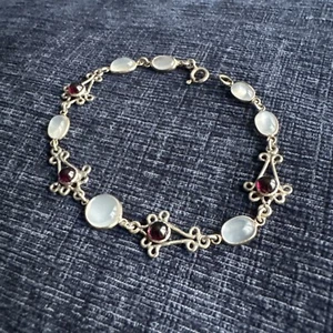 vintage sterling silver moonstone garnet bracelet - Picture 1 of 7
