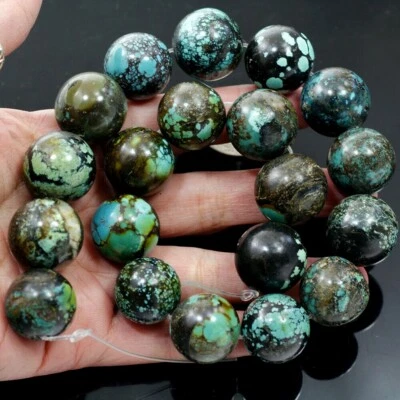 Natural Genuine Green Elisa Turquoise Round Beads 15"(TU353)i Jewelry 20mm - Image 1 of 3