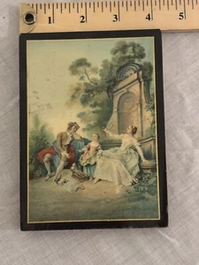 Vintage Wooden Frame With Antique Print German Romantic Courtly Print 1949 4” W - Picture 1 of 11