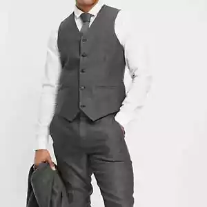 ASOS Wool Blend Herringbone Vest Skinny Fit - Picture 1 of 4