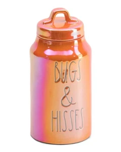 Rae Dunn Orange Luster Ceramic BUGS & HISSES Halloween Canister Jar - Picture 1 of 5