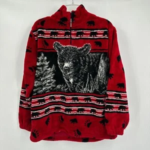 Vintage Art Unlimited Herren Fleecejacke Gr. M Bear Forest Rot Schwarz Cabincore - Bild 1 von 6