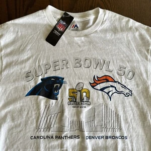 Carolina Panthers Denver Broncos Super Bowl 50 Shirt Mens L Majestic NFL NEW - Picture 1 of 4