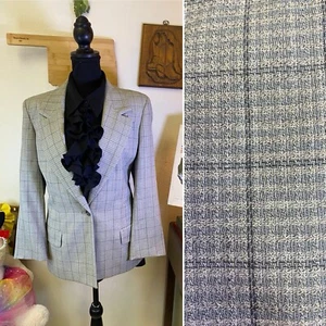 H&W 100% Worsted Wool Grey Plaid Blazer Academia Old Money Preppy Tailored Sz 10 - Picture 1 of 18
