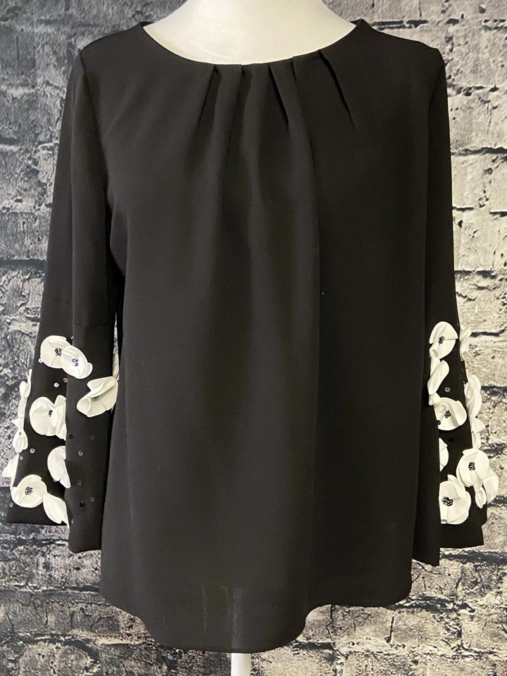 Alfani Shirt Blouse Womens Size Small Black Casual Cocktail Carrier Romantic - Image 1 of 4