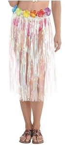NEW ~ Iridescent Luau Hula Grass Dance Skirt Flower Hawaiian Adult 31” W x 28” L - Picture 1 of 9
