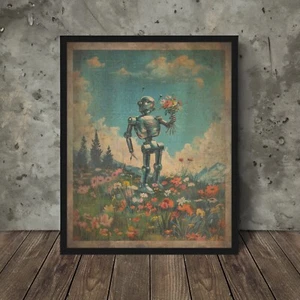 Vintage ROBOT FLOWERS Wall Art, Sci-fi Botanical Decor, Robo Floral Poster Print - Picture 1 of 15