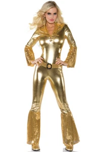 Brand New 1970s Classic Disco Hot Pants Gold Jumpsuit Adult Costume - Picture 1 of 1