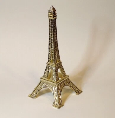 Paris Eiffel Tower Figurine Goldtone Metal Miniature Statue 5.25"  - Image 1 of 4