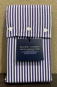 Set of 2 Ralph Lauren Shirting Stripe Organic Cotton King Pillowcases Navy/White - Picture 1 of 3