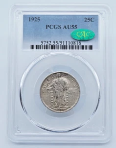 1925 P Standing Liberty 25c Quarter PCGS & CAC AU55 - C1941 - Picture 1 of 5
