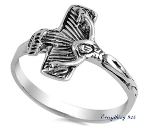 Sterling Silver 925 SIDEWAY CRUCIFIX CROSS CHARM DESIGN RING 14MM SIZES 5-10 *  - Picture 1 of 3