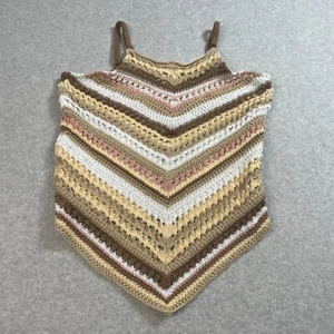 Poof Crochet Shirt Woman L Tan Tank Halter Festival Hippie Club Rave Boho Y2K - Picture 1 of 9