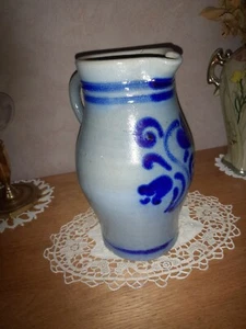 ANCIEN PICHET EN GRES D'ALSACE BLEU COBALT HAUTEUR 23 CM **PARFAIT ETAT** A VOIR - Photo 1/13